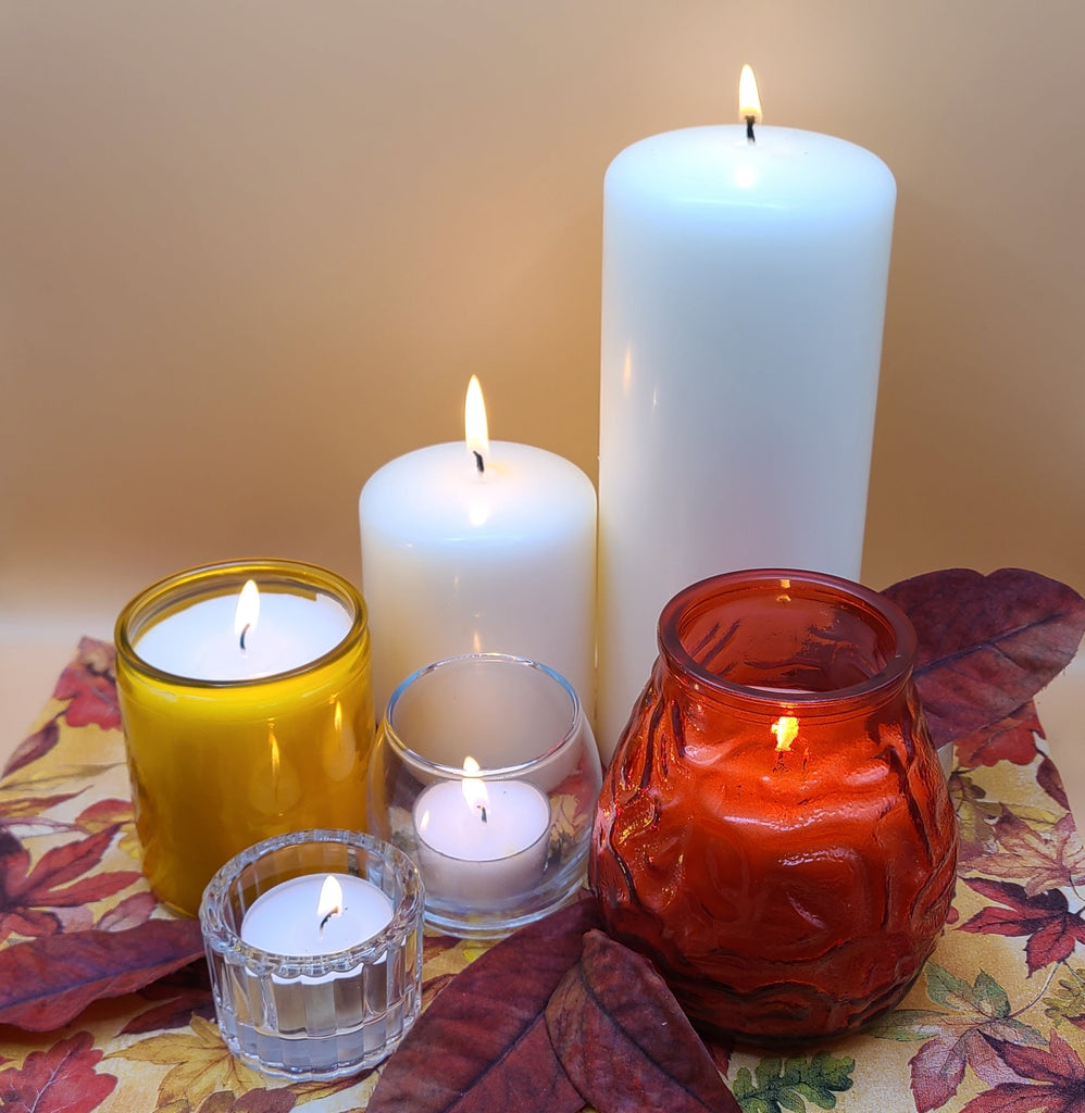 Popular items for the Autumn months. Pillar candles, candles in glass, night holders